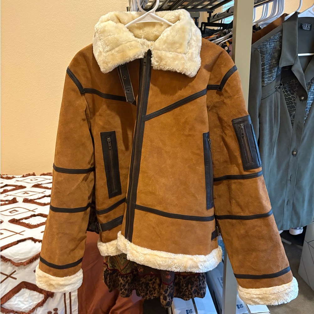 Brown and Cream Shearling Jacket